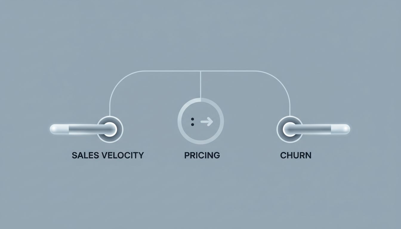 Diagram showing the three levers that improve burn multiple: sales velocity, pricing, and churn