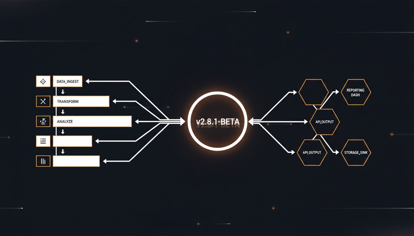 A software pipeline dependency graph with an unstable model version node at the center