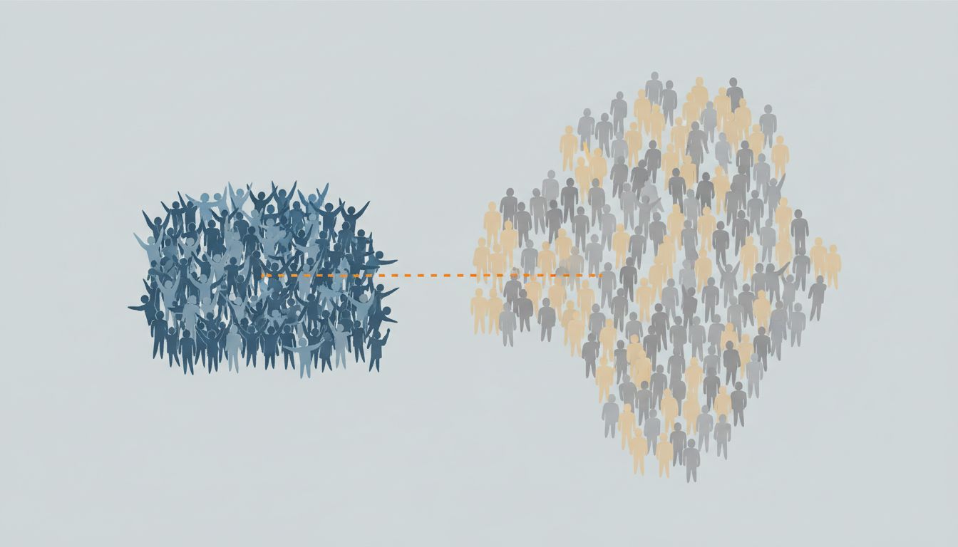 Illustration contrasting a small group of early adopters with the larger, differently-shaped mainstream market