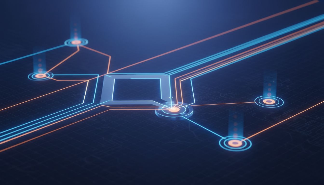 Abstract illustration of network traffic being split across multiple server nodes by a routing algorithm