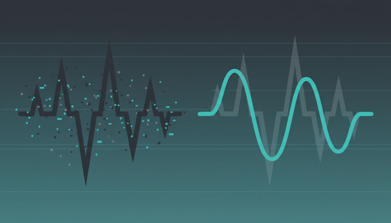 Abstract illustration showing a chaotic waveform that resolves into a clean signal, representing the hidden value in difficult customer feedback