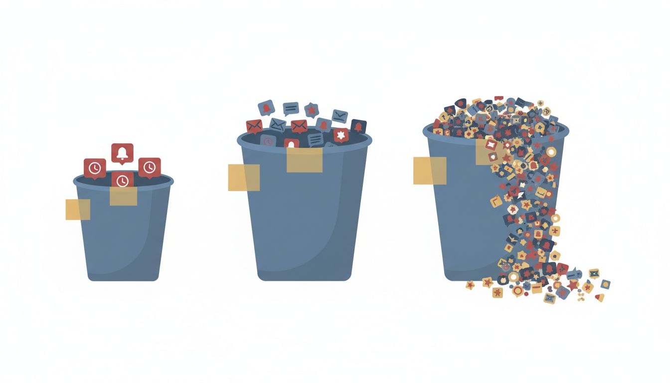 Diagram showing three categories of notifications sorted by who they actually benefit