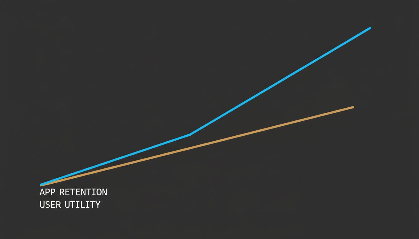 Graph showing app retention metrics rising while user-reported utility stays flat, illustrating the misalignment between optimization targets