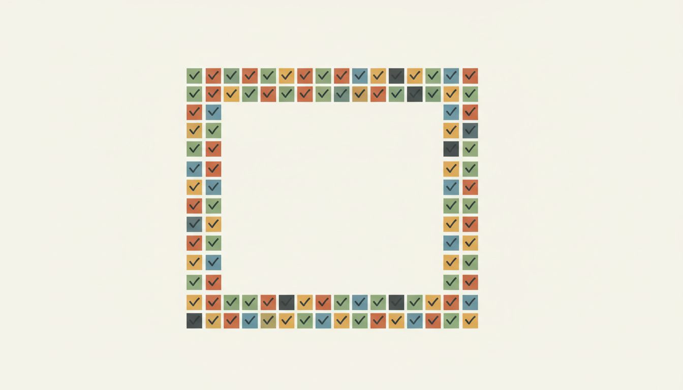 Grid of checked small boxes forming the outline of one large unchecked box