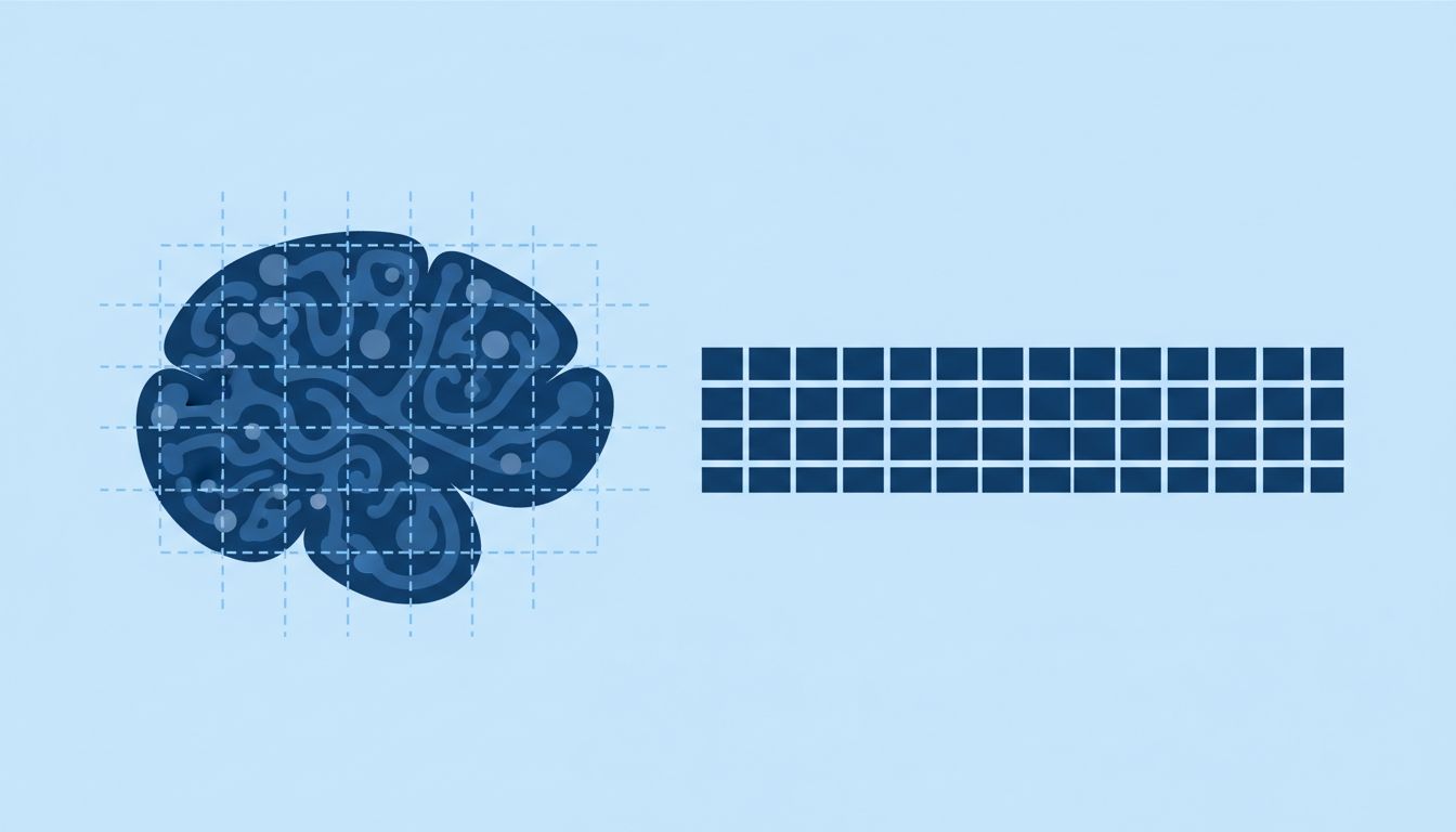 A complex irregular shape being divided into small uniform rectangles, losing its original form
