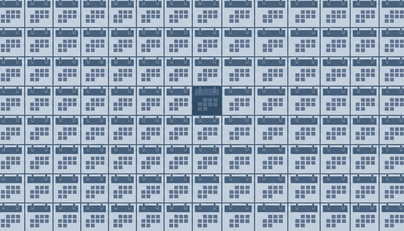 A grid of identical calendar blocks with one barely distinguishable from the rest, representing how calendars treat all commitments as equal