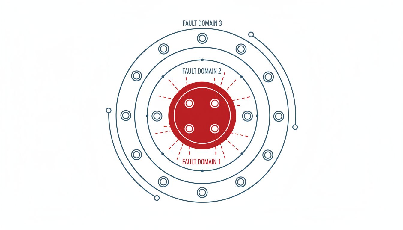 Concentric fault domain rings illustrating blast radius containment in a distributed system