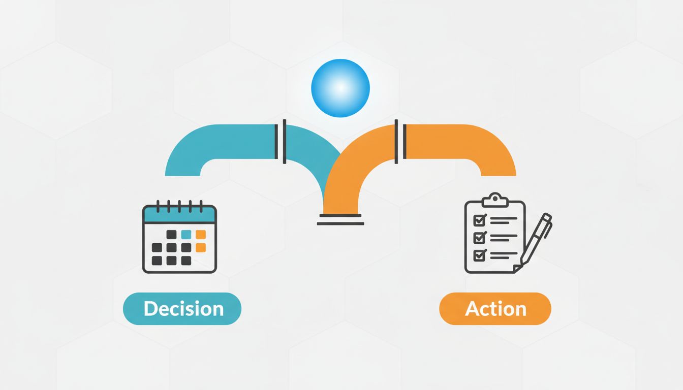 A fork diagram showing how incoming items should split into either decisions requiring thought or actions ready to execute