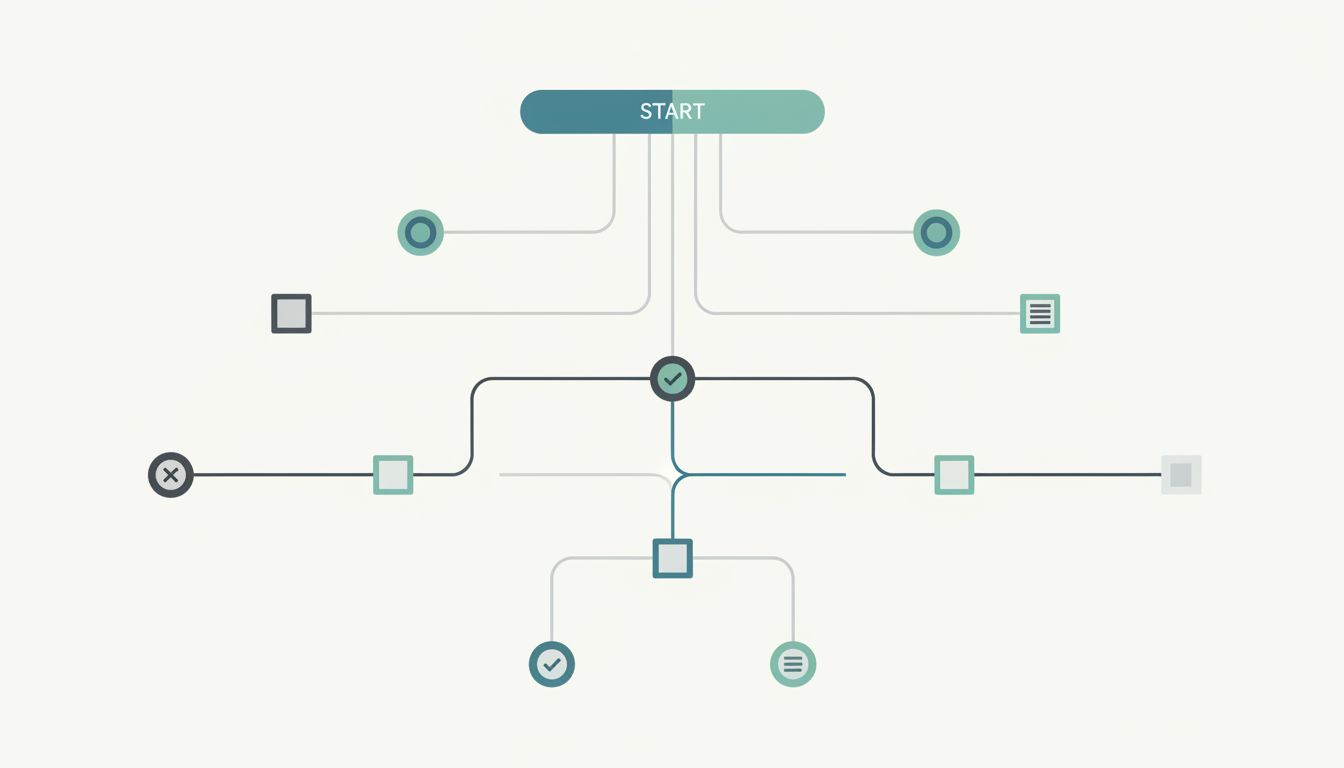 Abstract user flow diagram showing multiple paths ending silently in dead ends with no bug reports filed