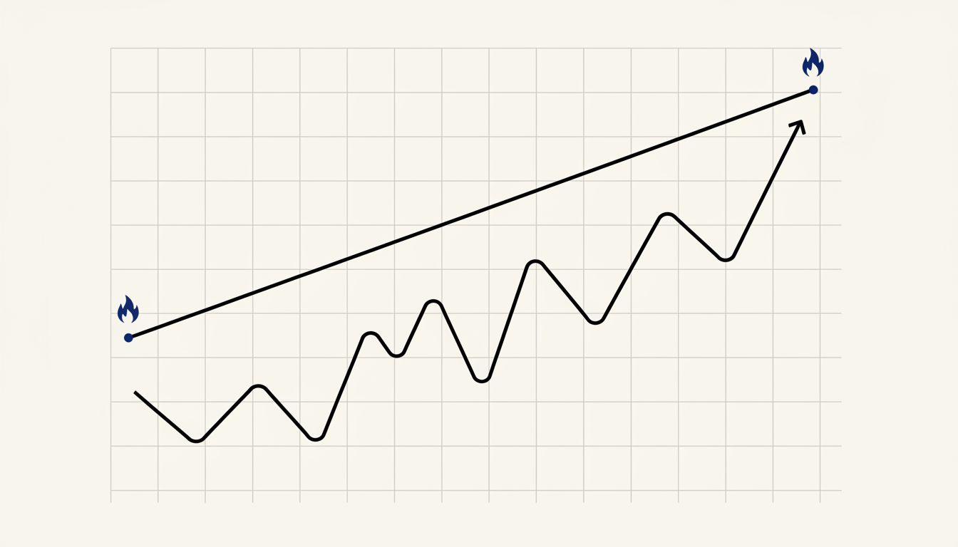 Two paths from the same start to the same end, illustrating identical burn but different efficiency