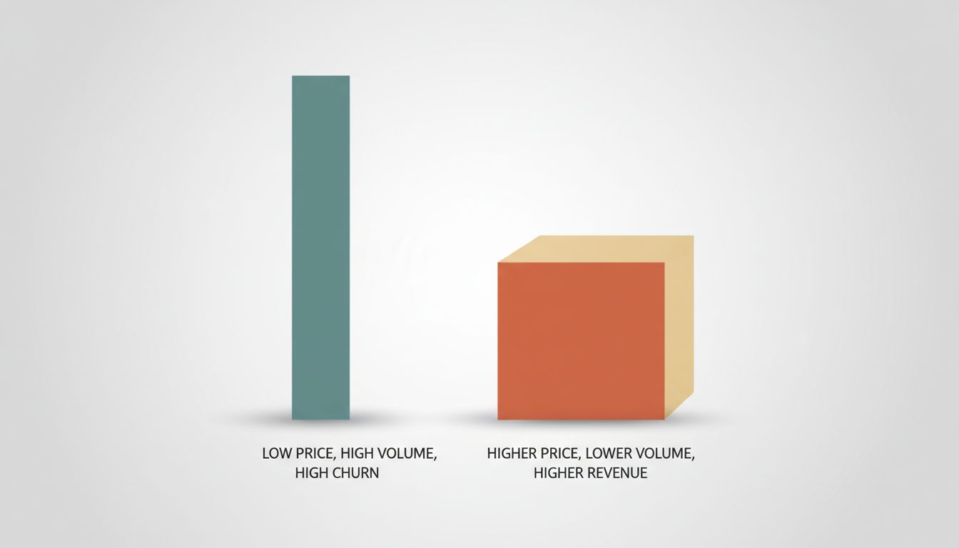 Diagram comparing revenue from low-price high-volume versus high-price lower-volume customer bases
