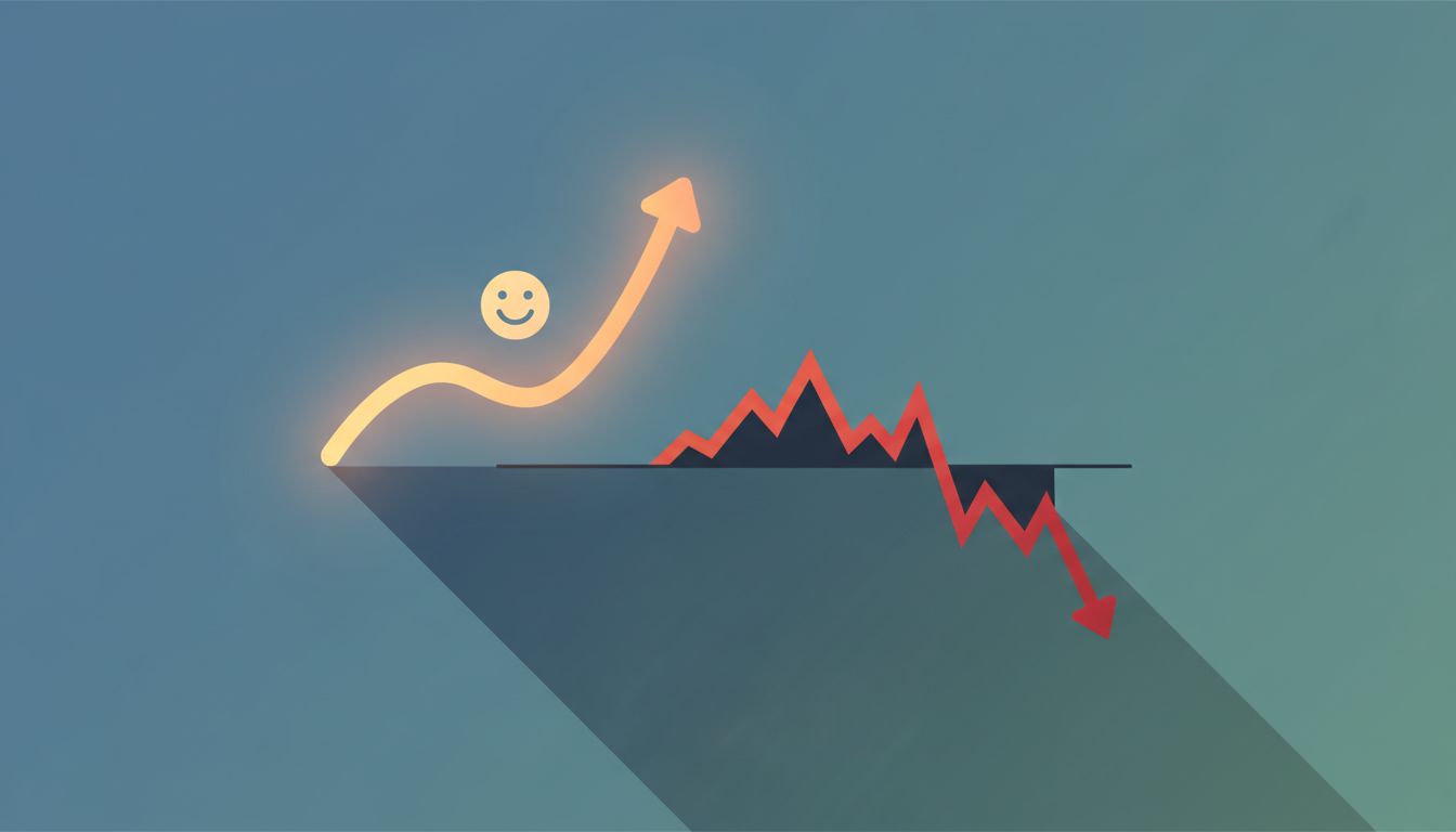 Two diverging charts: one NPS line curving upward in light, one churn line descending in shadow