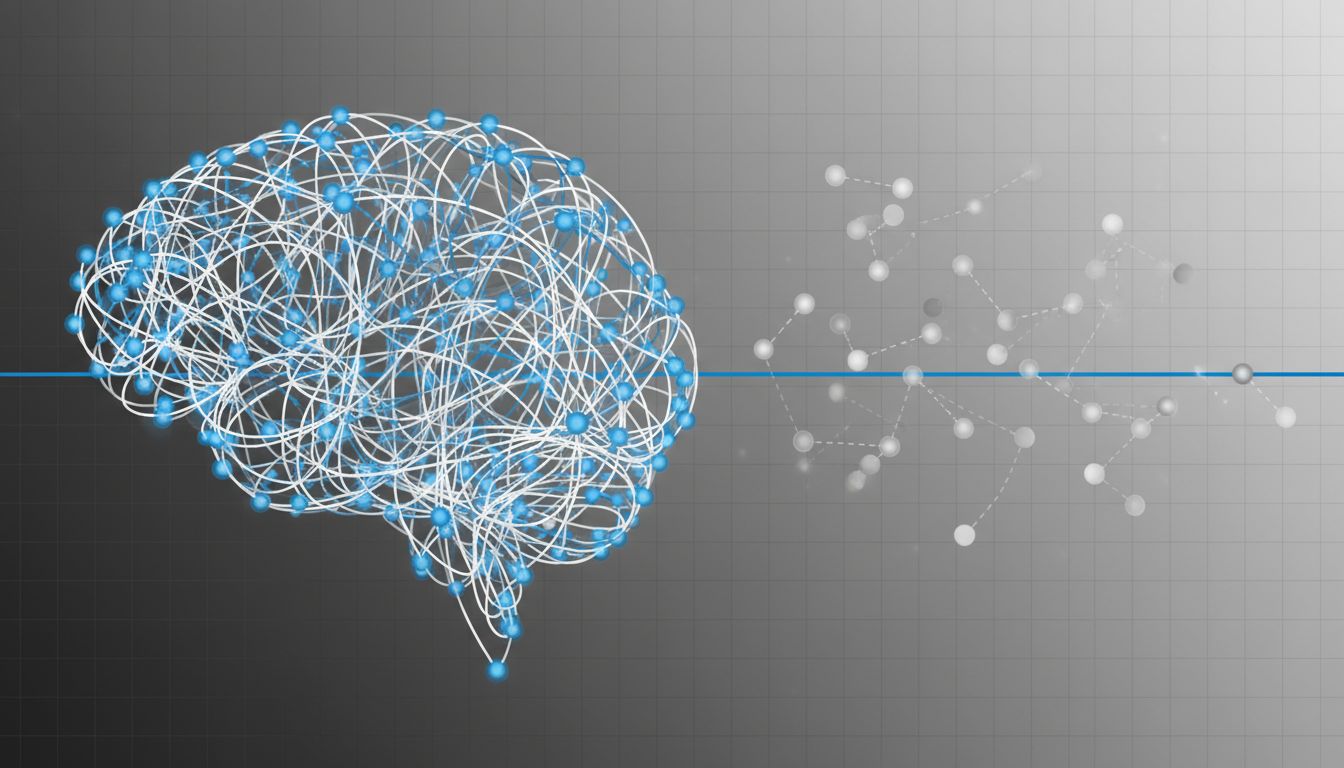 Diagram contrasting connected deep thinking with fragmented shallow thinking