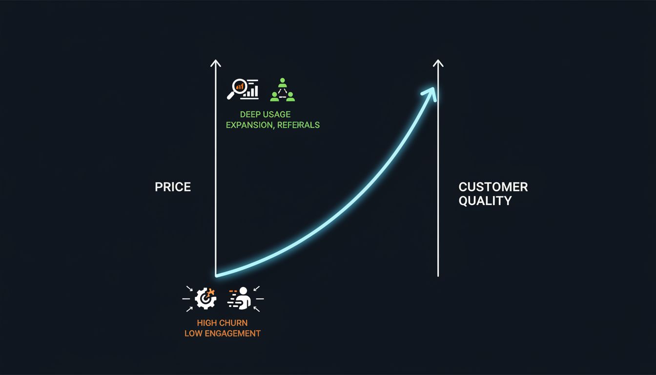 Diagram showing positive correlation between price point and customer quality at early-stage startups