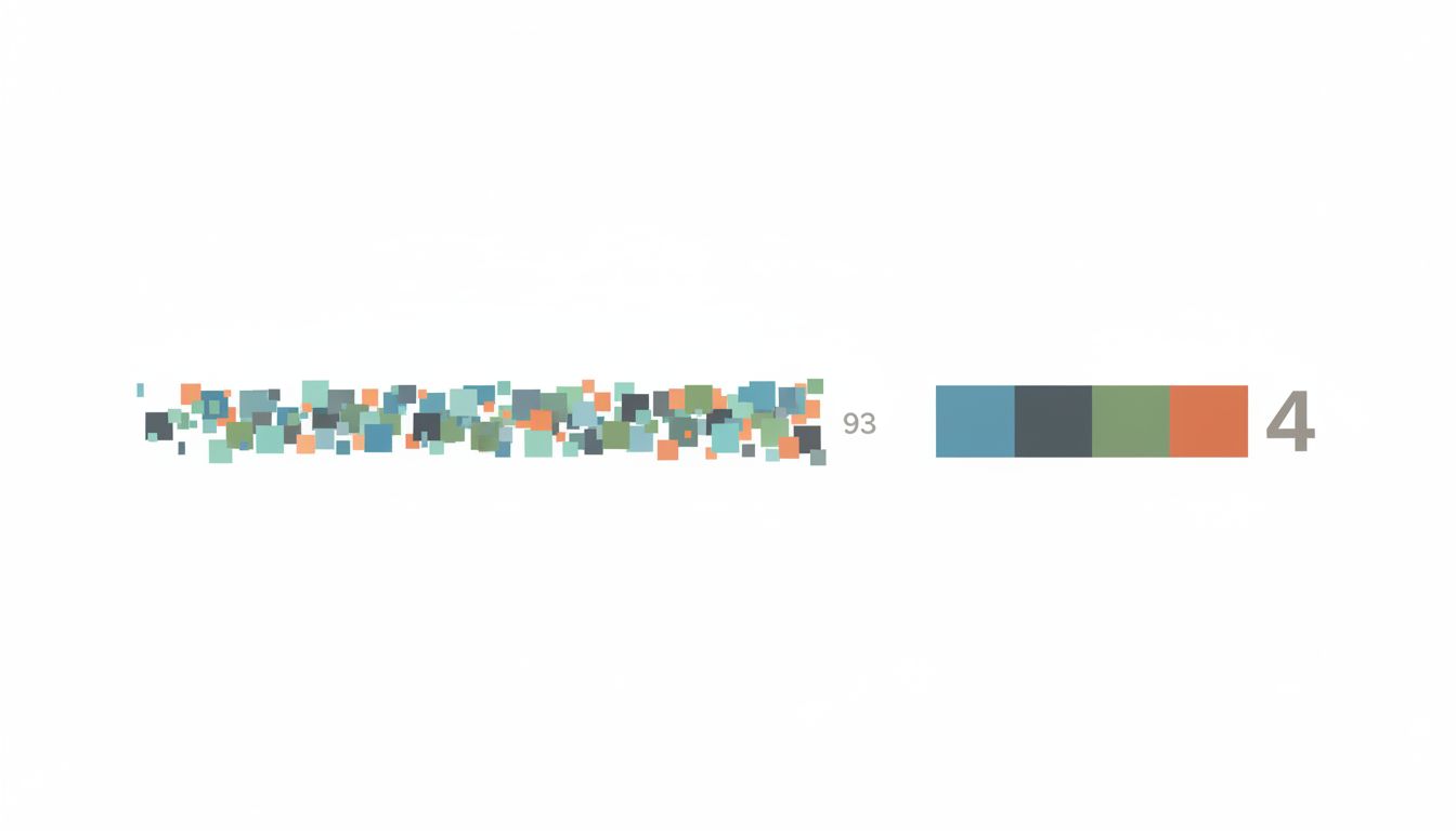 Diagram contrasting many fragmented tasks with fewer complete tasks producing more output