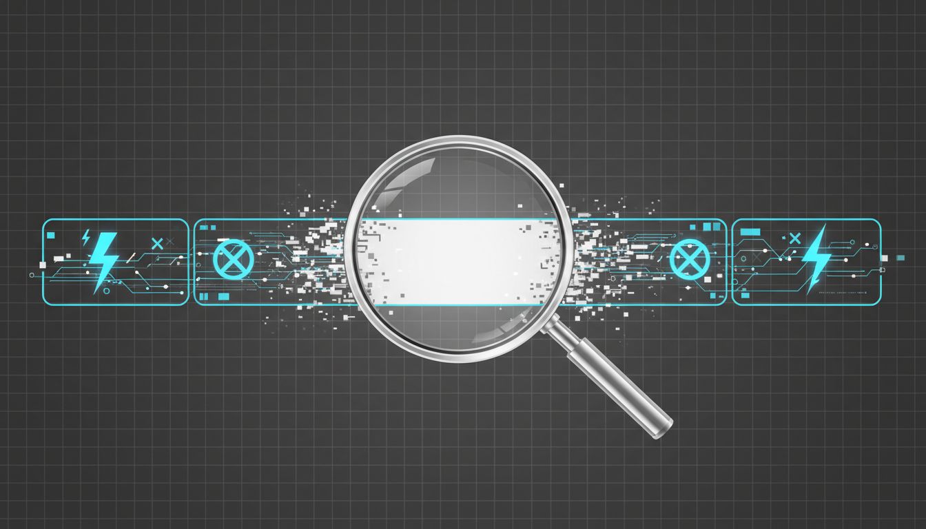 Illustration of a magnifying glass erasing the bug it tries to observe