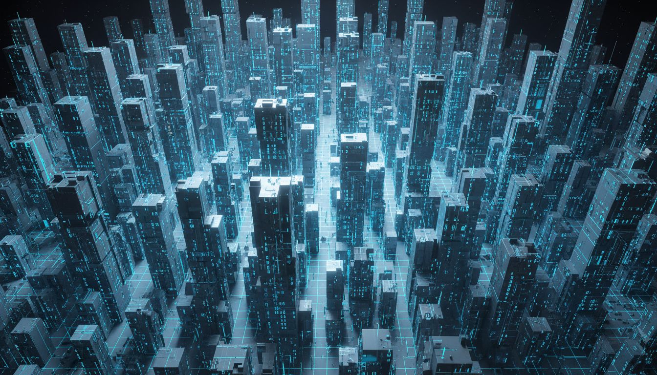 Abstract visualization of binary machine code as geometric architectural patterns