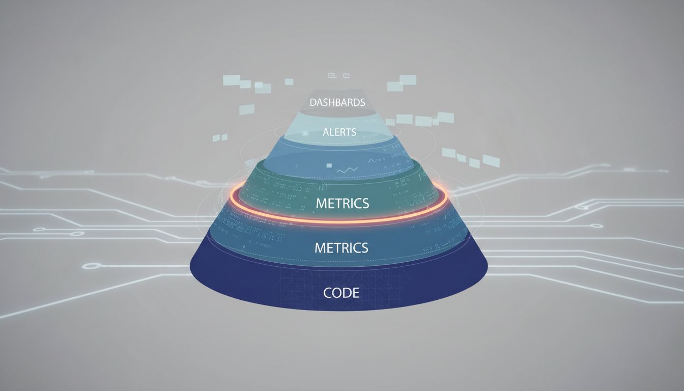 Concentric layers diagram showing observability as incomplete outer rings around a finished code core