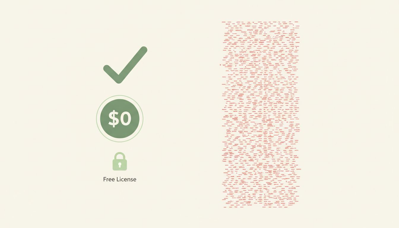 Side-by-side comparison of zero license cost versus the long list of hidden ongoing costs of open source software