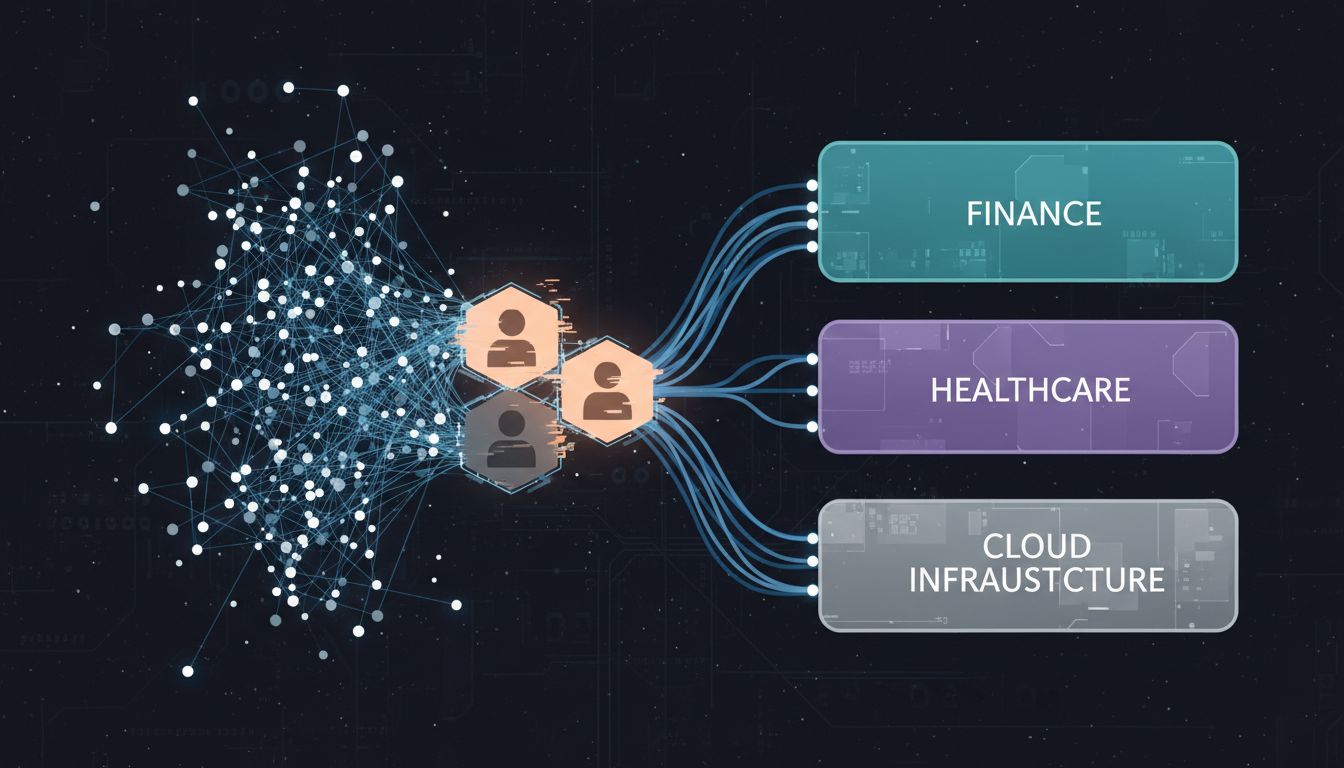 Dependency graph showing many small open source projects feeding into major industry infrastructure