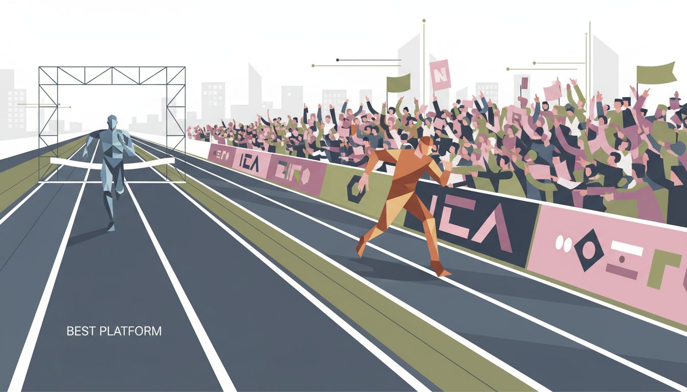 Illustration showing a technically superior runner losing a race because all resources and attention are concentrated on a different competitor