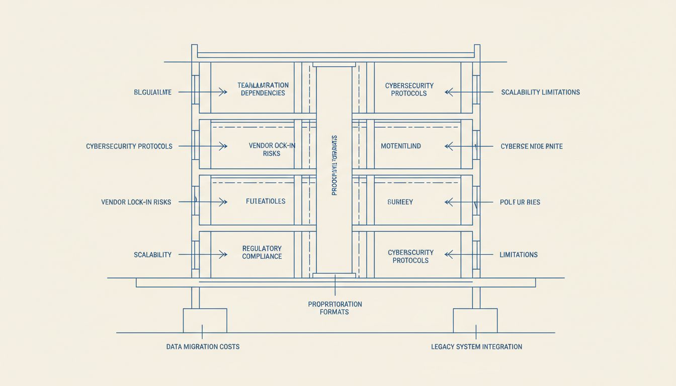 Blueprint-style diagram showing switching costs engineered as structural elements of a platform