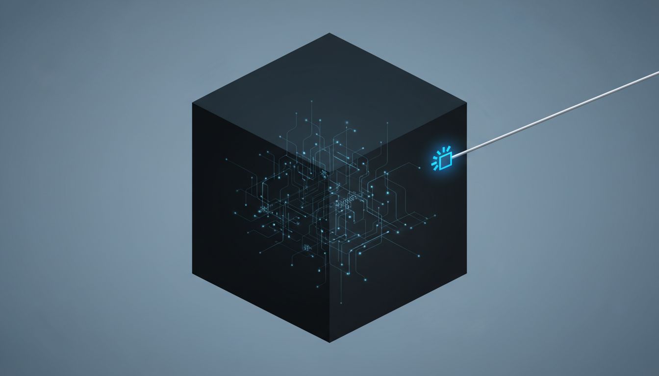 Abstract illustration of an opaque system being probed from the outside with a single input signal