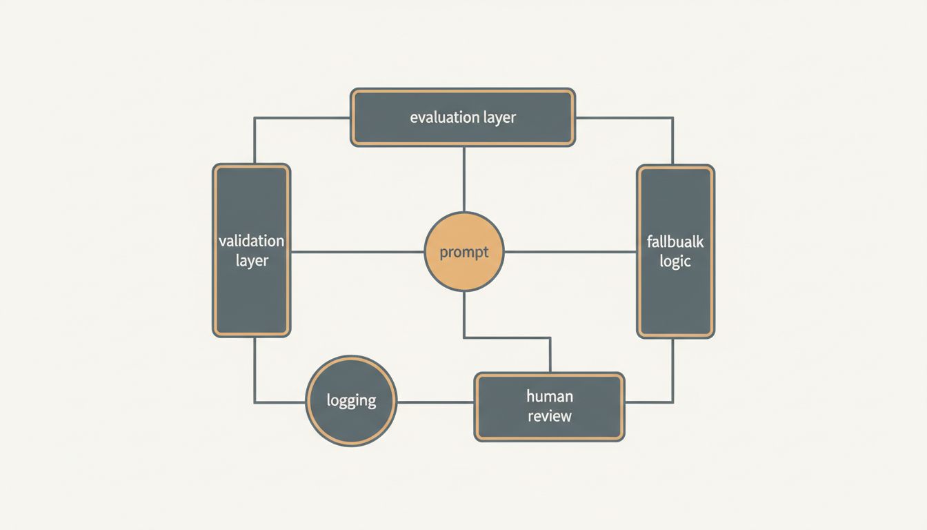 System architecture diagram showing a prompt as one small node within a larger reliability infrastructure