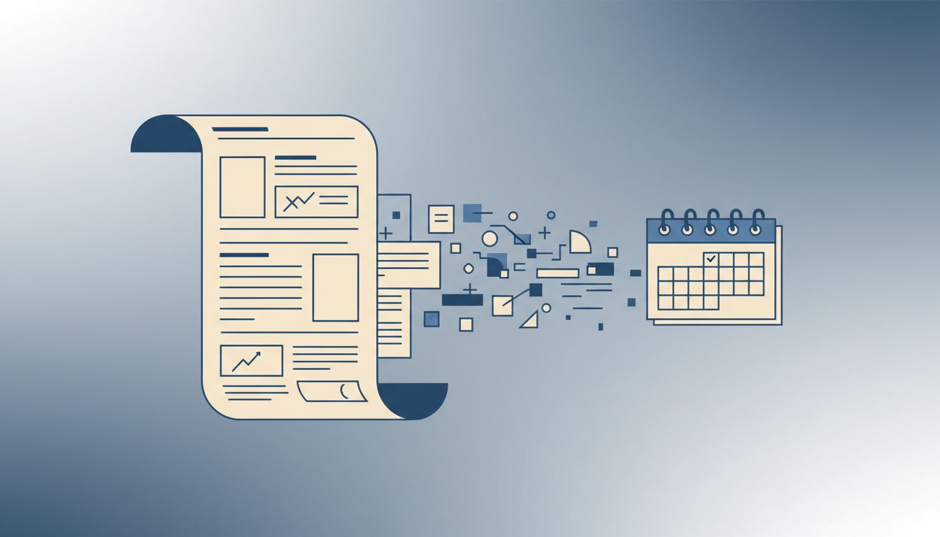 A detailed document shrinking into a small, precise calendar block