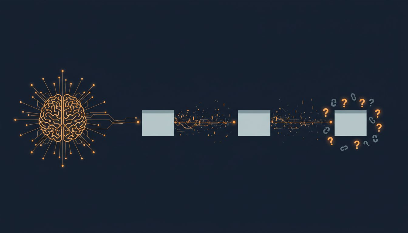 Abstract illustration showing how context decays over time while notes remain, leaving them unreadable