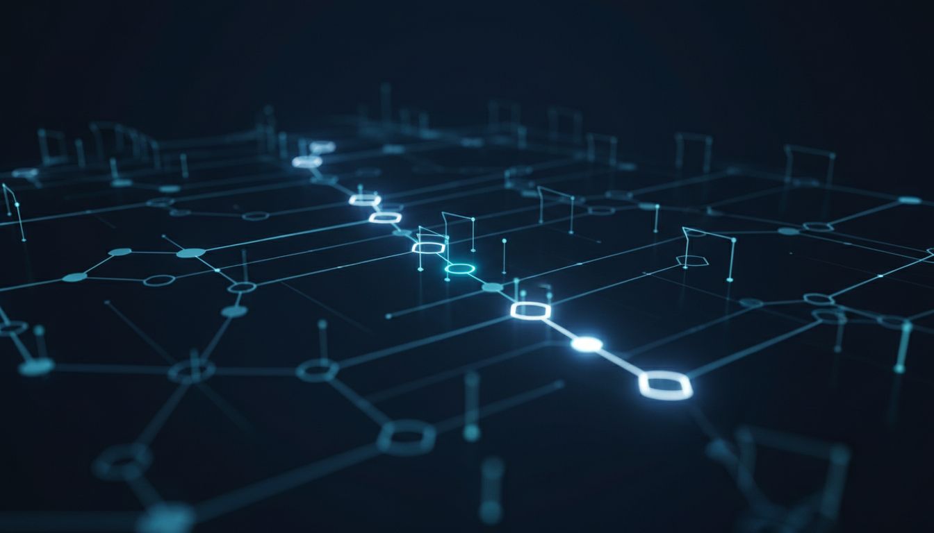 Abstract diagram showing most computation paths eliminated, with only one direct path illuminated