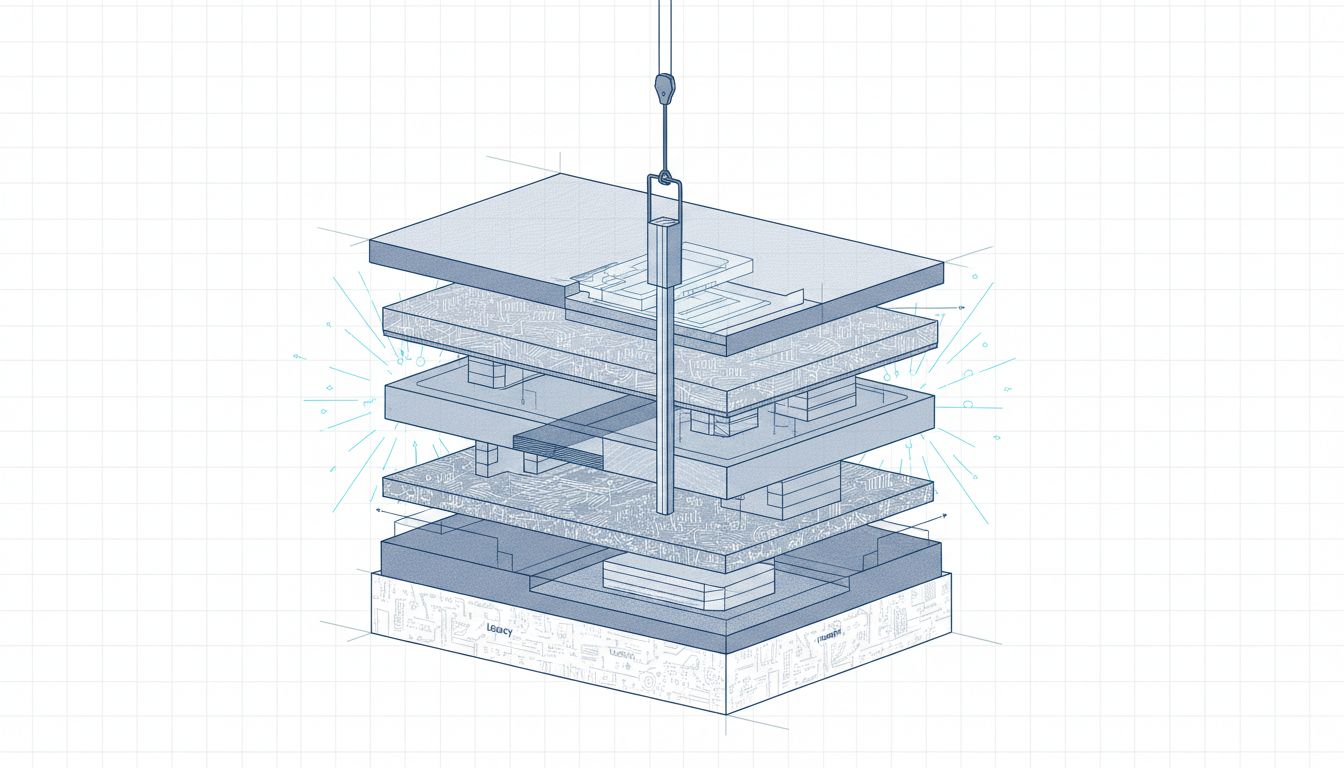 Diagram showing a feature as a structural load-bearing element threading through multiple layers of a codebase