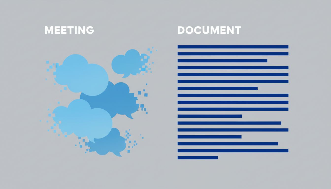 Diagram comparing the ephemeral nature of meetings versus the persistence of documents