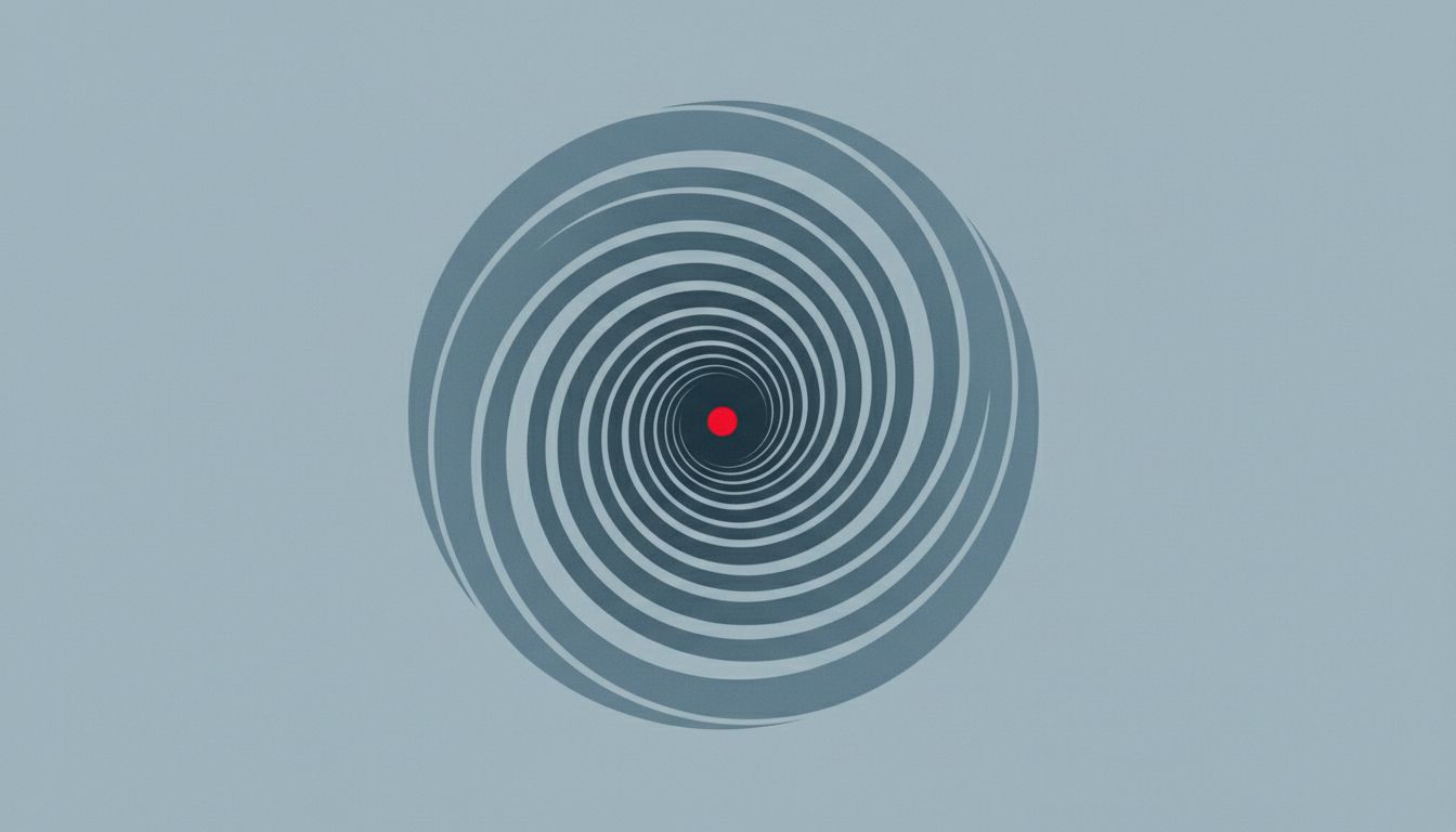 A calendar invite icon spiraling inward, suggesting circular avoidance rather than progress