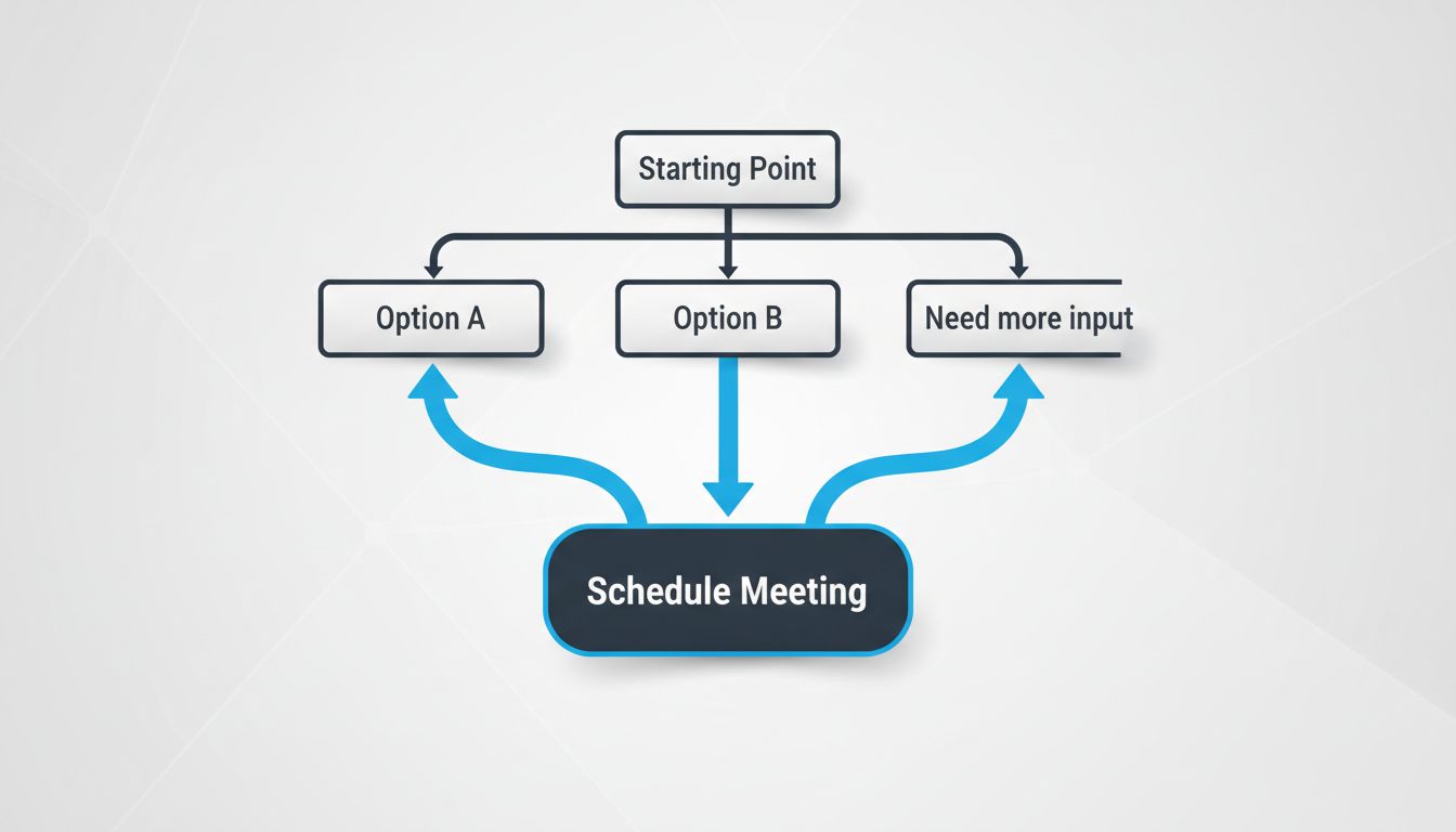 A decision tree diagram where every branch loops back to the same 'Schedule Meeting' node