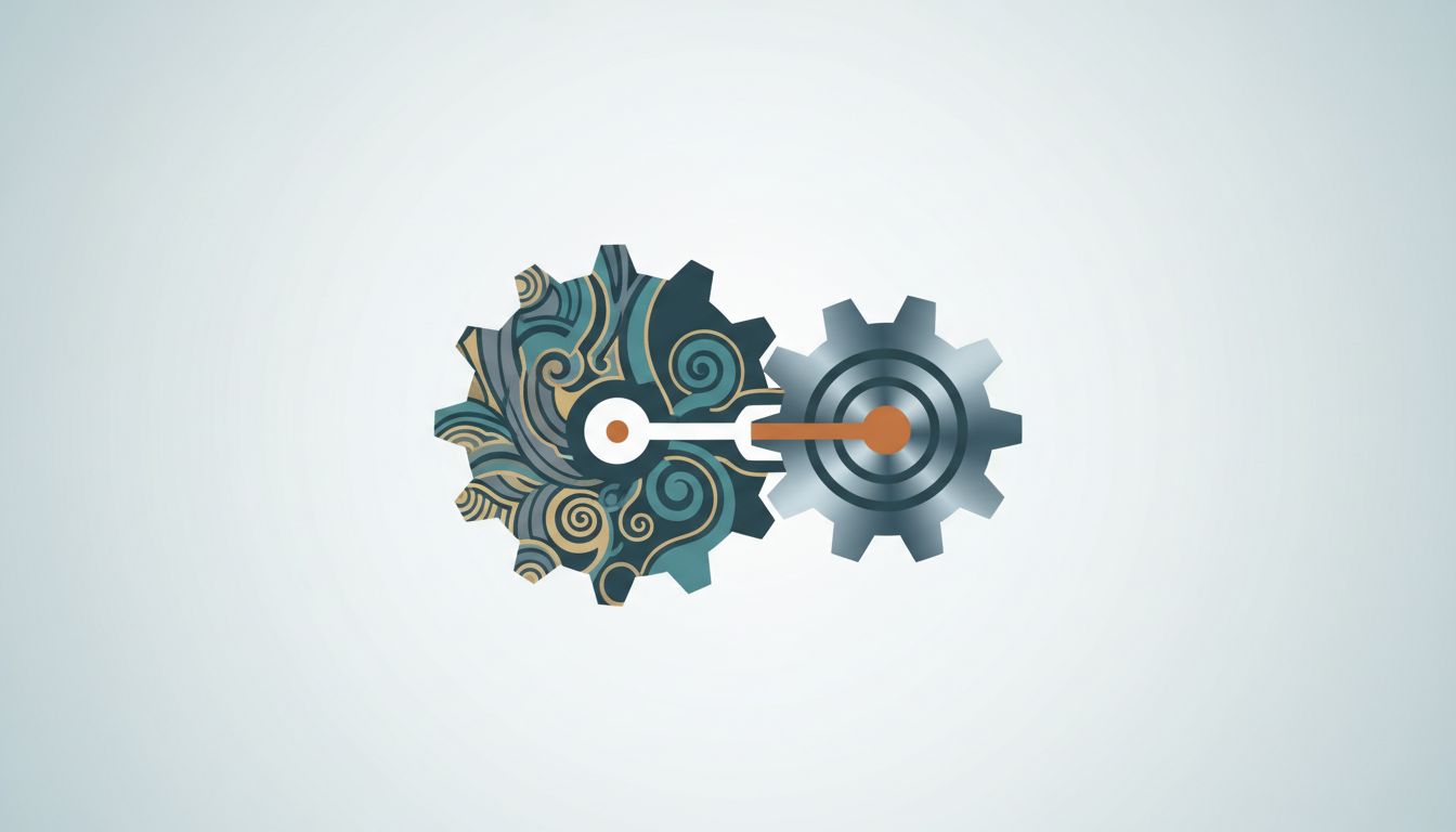 Two interlocking gears representing the complementary roles of vision and execution in a founding team