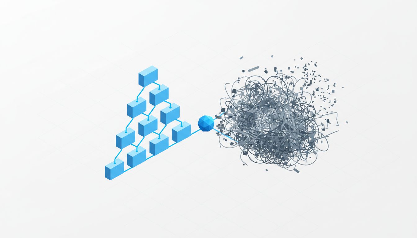 Diagram showing how organizational structure either develops into clarity or dissolves into chaos