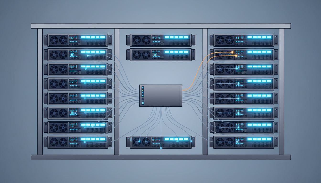 Server rack diagram showing one quiet server connected to all others