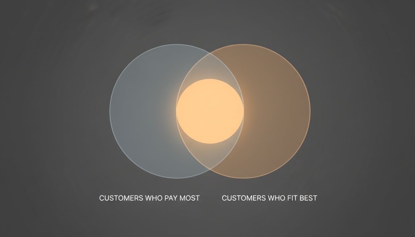 A Venn diagram showing the small overlap between highest-paying customers and best-fit customers