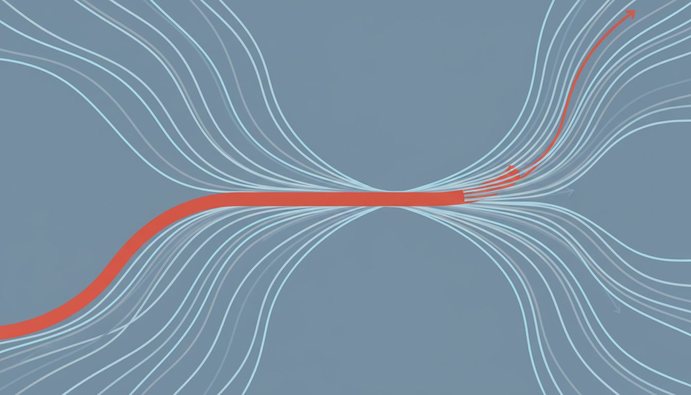 Abstract diagram of a single dominant path bending all other roadmap paths toward itself