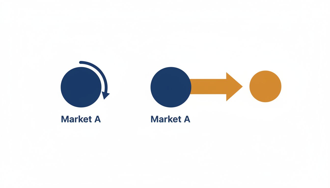 Diagram contrasting a market strategy that loops back on itself versus one that extends outward to an adjacent market