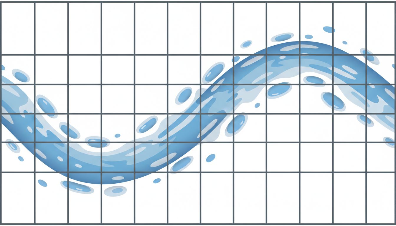 Abstract illustration of continuous thought flow interrupted by calendar grid lines