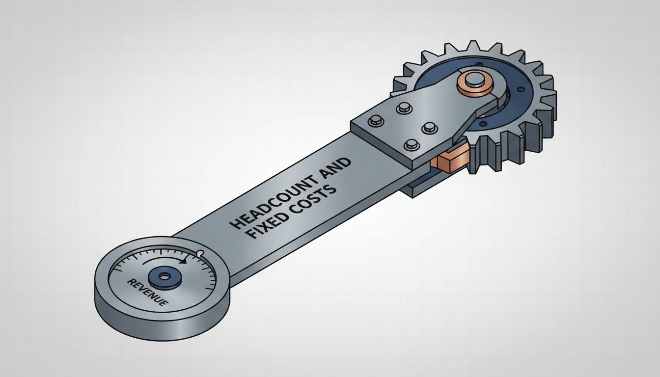 Diagram of a one-way ratchet mechanism illustrating how startup burn rates increase easily but rarely decrease