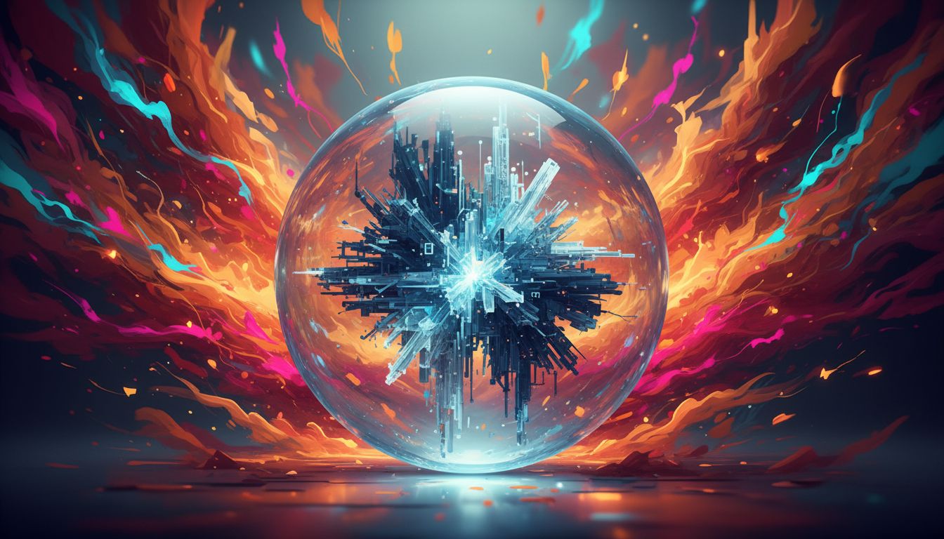 A frozen AI model artifact surrounded by a changing world, representing the gap between training data and production reality
