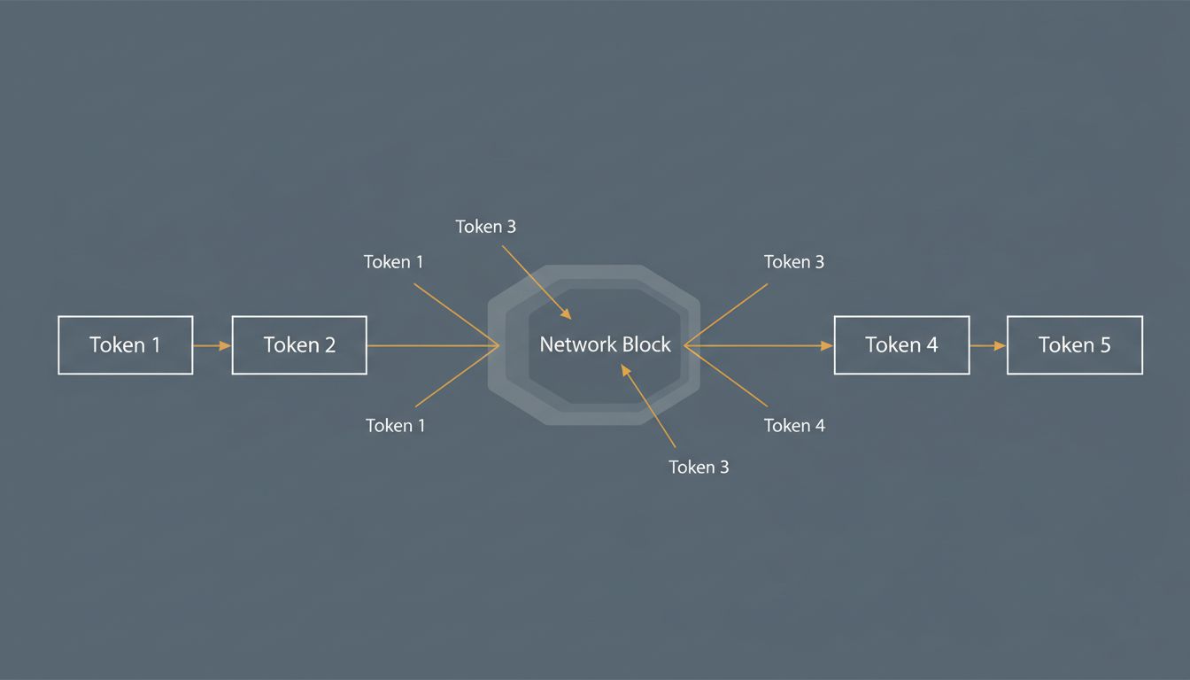 Diagram illustrating autoregressive token generation where each new token is produced by re-running the model on all preceding tokens