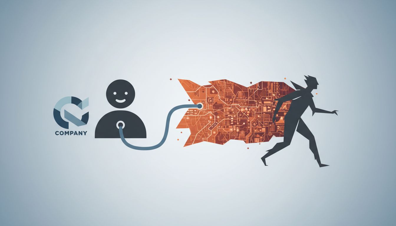 Illustration showing a departing customer trailing a detailed map, contrasted with a loyal customer connected by a simple line
