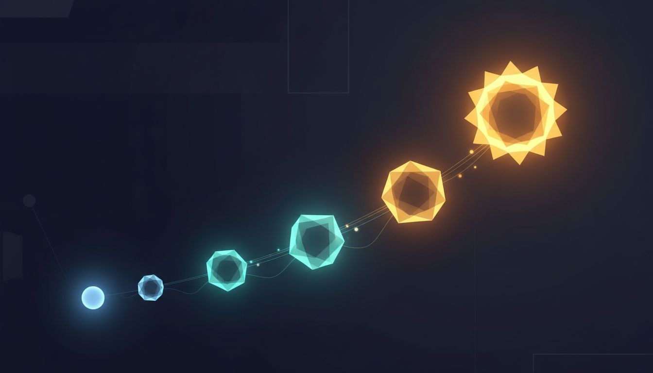 Abstract illustration of a chain of glowing nodes representing sequential token generation in a language model