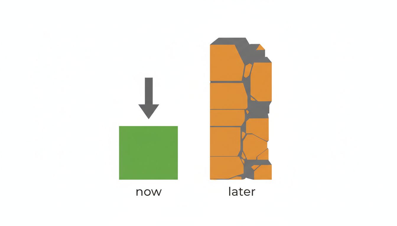 Diagram showing how a product's maintenance cost grows and fragments over time compared to its early profitability