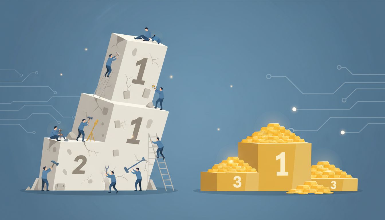 Illustration showing second place as more profitable than first place, with the winner's podium requiring constant maintenance