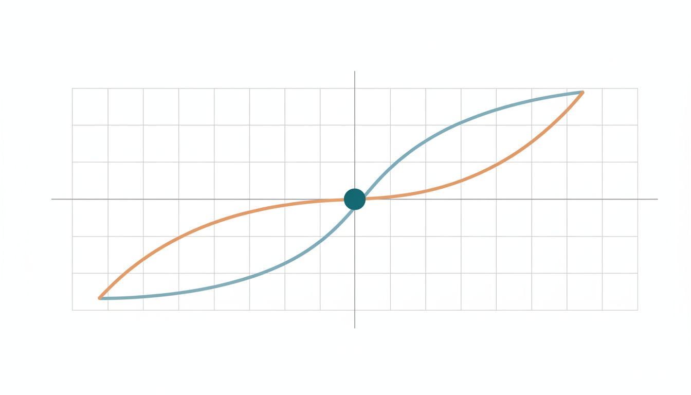 Line graph showing two cost trajectories over time, with the initially cheaper option becoming more expensive as switching costs accumulate